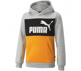 Bluza dla dzieci Puma ESS Block Hoodie FL B szaro-pomarańczowo-czarna 849081 04
