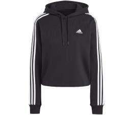 Bluza damska adidas Essentials 3-Stripes French Terry Crop Hoodie czarna IC8767