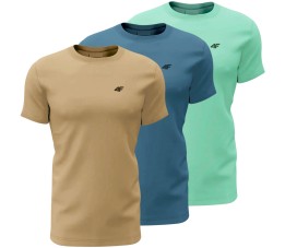 Koszulka męska 4F M3094 3pak beżowa, niebieska, turkusowa 4FWSS25TTSHM3094 91S