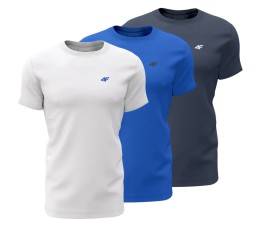 Koszulka męska 4F M1895 3pak granatowa, niebieska, biała 4FWSS24TTSHM1895 91S