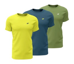 Koszulka męska 4F M1896 3pak oliwkowa, żółta, niebieska 4FWSS24TTSHM1896 90S