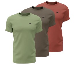 Koszulka męska 4F M1896 3pak czerwona, oliwkowa, brązowa 4FWSS24TTSHM1896 91S